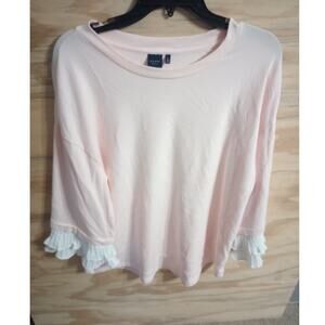 Women's Top Light Pink Dressy Teacher Knit Kaari Blue Ruffle Sleeve 3/4 Large